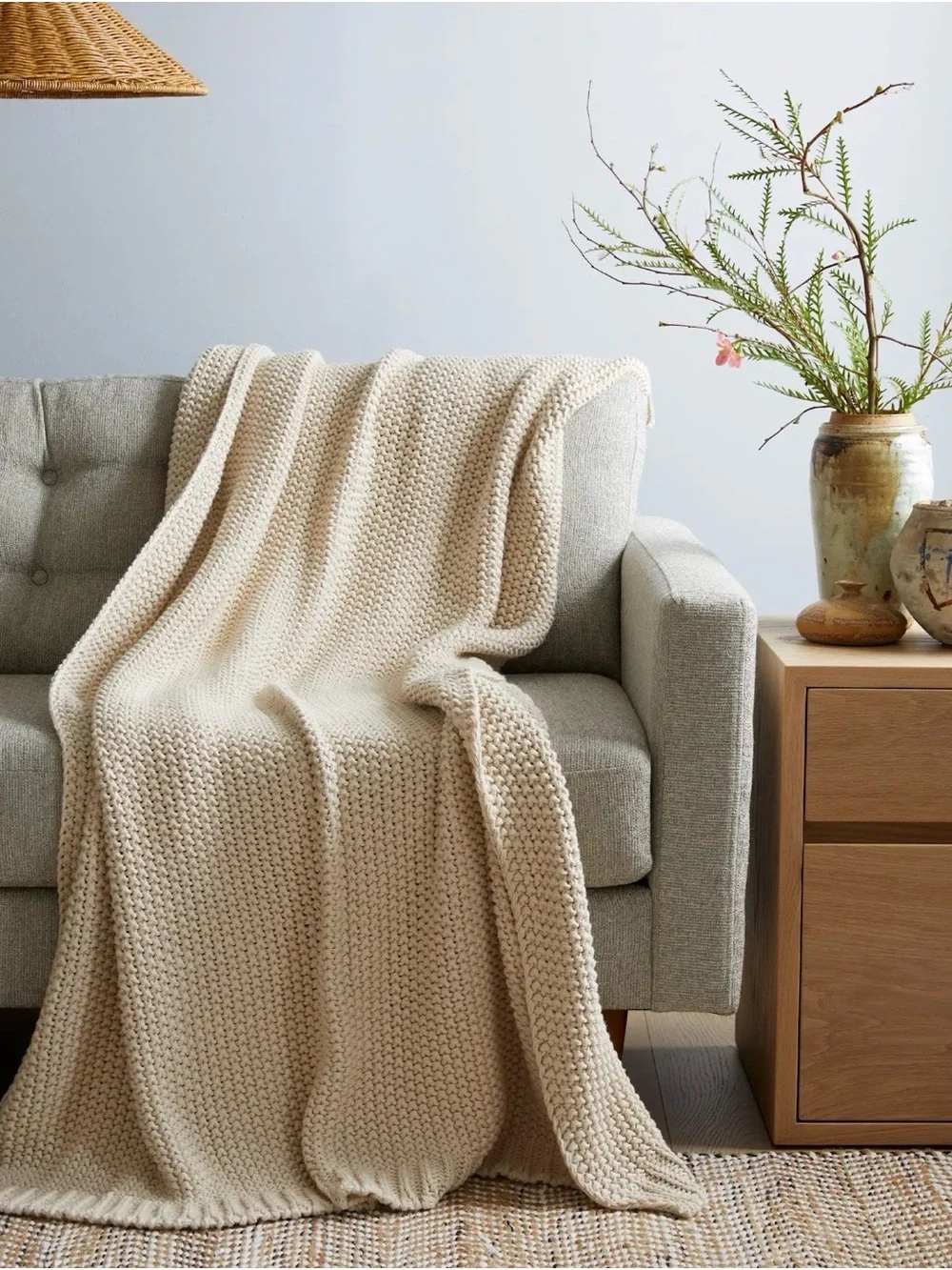 Quince 100% Cotton Fisherman Knit Throw Blanket 50x60 Natural NWOT